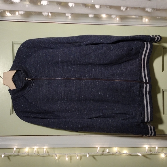 Men's Old Navy blue grey heather zip up mockneck baseball jacket sweatshirt L - Picture 1 of 5
